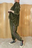 Binky Leopard Soft Stretch Velour Hoodie Lounge Suit Khaki